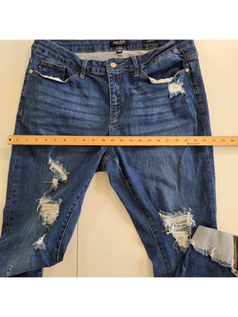 Judy Blue Skinny Jeans 20W Dark Blue Destroyed Distressed Cuffed Stretch JB8822 - Picture 7 of 16